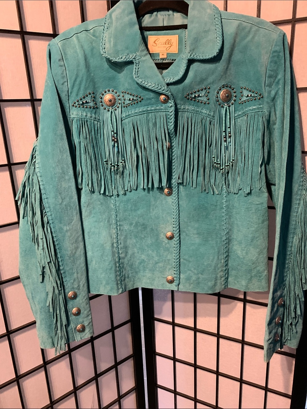 Scully Teal Suede Fringe Leather Jacket Size XL